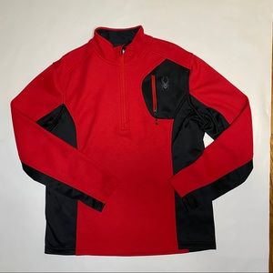 Men’s Red and Black Fleese Zip T-Neck Sweater